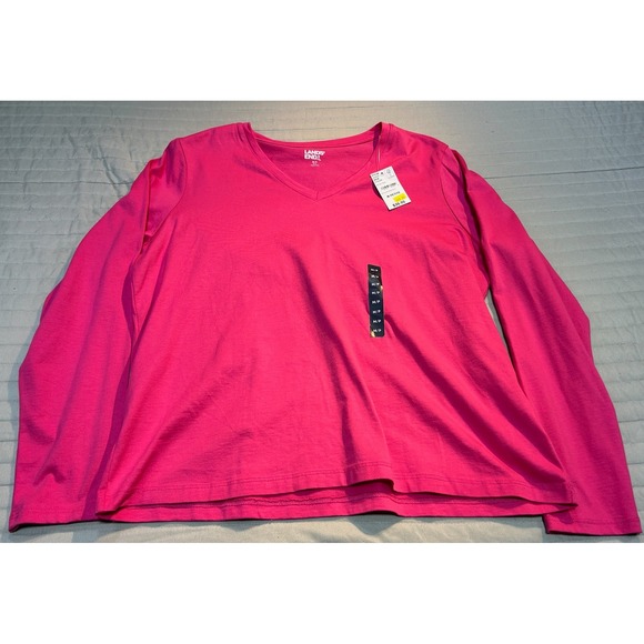 NEW Lands End Womens Long Sleeve V Neck T Shirt Pink Petite M MP NWT 100% cotton - Picture 4 of 11